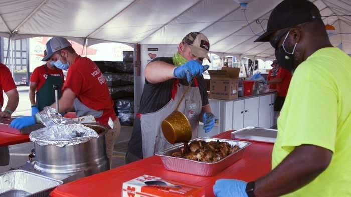 Volunteer barbecue chefs in Louisiana are feeding hundreds of thousands of people affected by Hurricane Laura