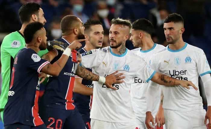 Video shows a mass brawl featuring 5 red cards, punches, kicks, and allegations of racist slurs during France's biggest soccer match