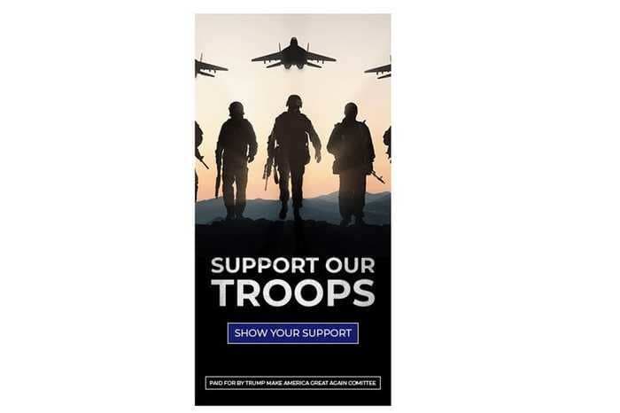 The Trump campaign ran a 'Support Our Troops' ad with a stock photo of Russian fighter jets