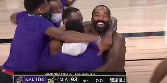 JR Smith had his shirt off and was celebrating the Lakers championship before the final buzzer even sounded