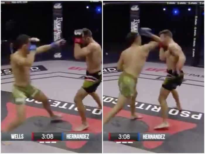 Carlos Hernandez threw a rarely-seen tomahawk chop — a running, jumping, elbow strike from hell — during an MMA show in Kansas