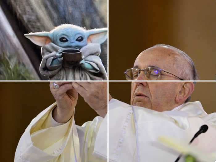 Pope memes are taking over Twitter, showing Pope Francis holding Baby Yoda and Glossier makeup