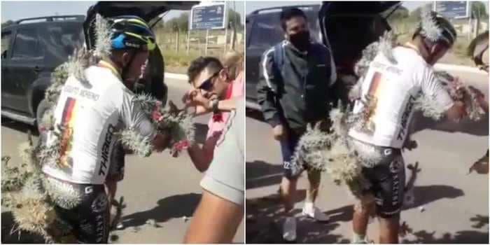 An amateur cyclist had to have thousands of spines removed from his body after crashing off the road and into a cactus