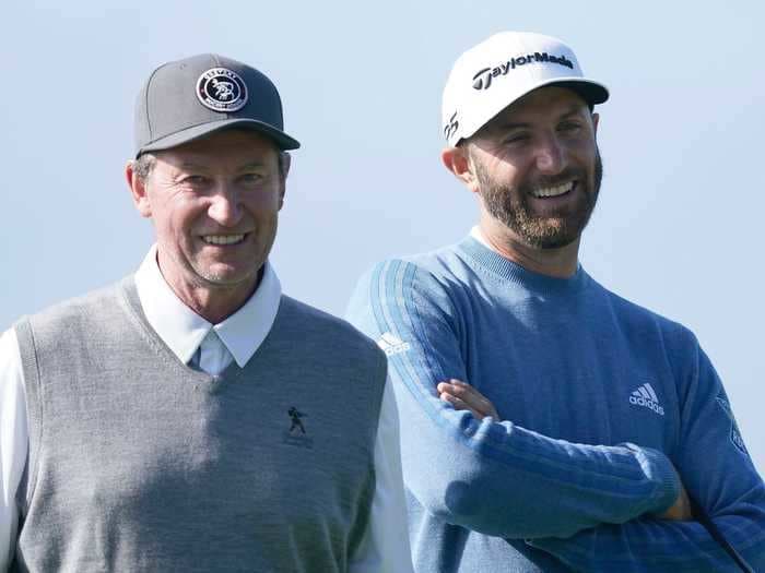 Hockey icon Wayne Gretzky dressed up as a caddy to celebrate Dustin Johnson's Masters win