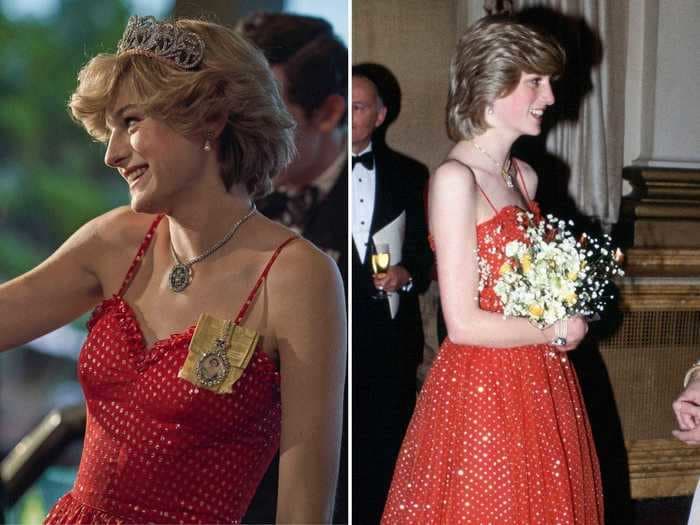 Photos show how 'The Crown' re-created Princess Diana's outfits, from her wedding dress to glamorous gowns