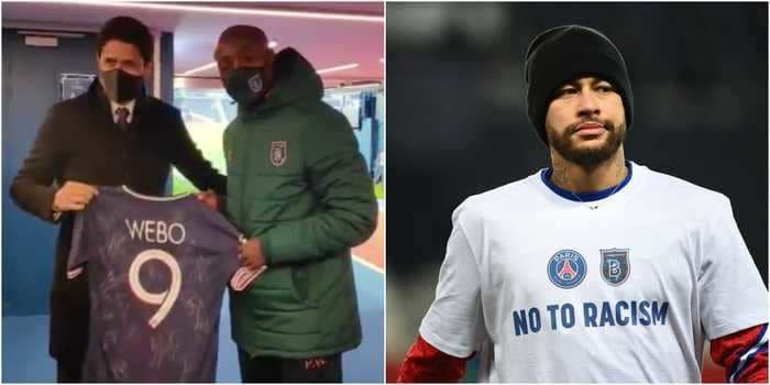 PSG gave Istanbul Basaksehir coach Pierre Webo a special jersey as a token of unity against racism after the abandoned game between the teams resumed