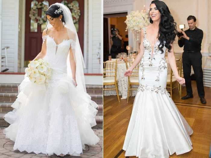 A bride wore 2 custom Pnina Tornai looks on her wedding day, including a reception dress covered in crystals