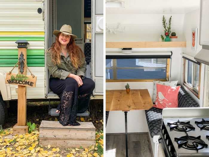 Inside a $3,000 camper trailer from the 1970s that a woman transformed into a tiny home on wheels