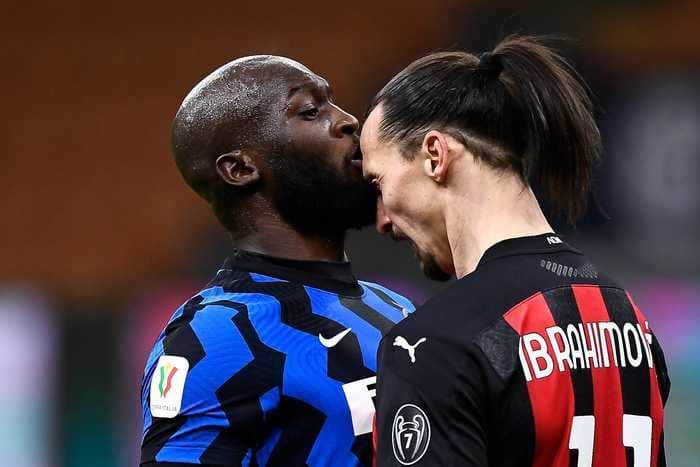 2 of world soccer's top strikers violently clashed during the Milan derby, butting heads, and hurling insults each other