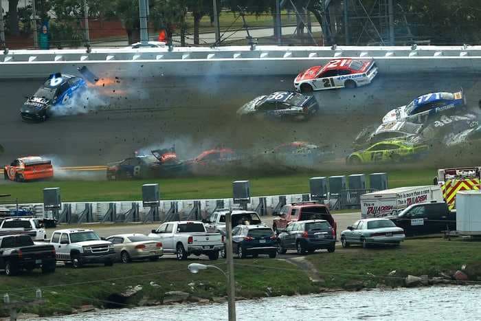 A huge wreck at the Daytona 500 involving 16 cars took out several contenders and brought the race to a halt after just 14 laps