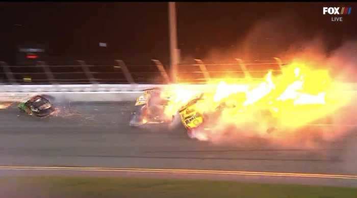 Fiery wreck on Daytona 500's final lap gives 36-year-old NASCAR veteran his first career win on the sport's biggest stage