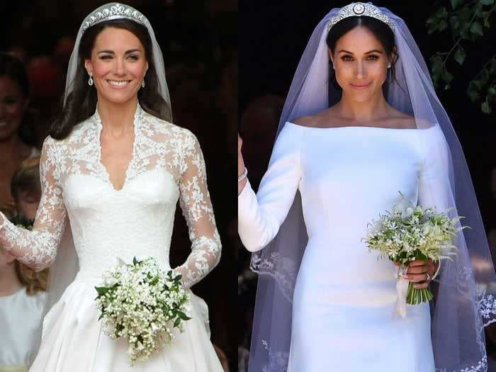 A woman who helped make both Kate Middleton's and Meghan Markle's wedding dresses says the gowns showcase their very different personalities