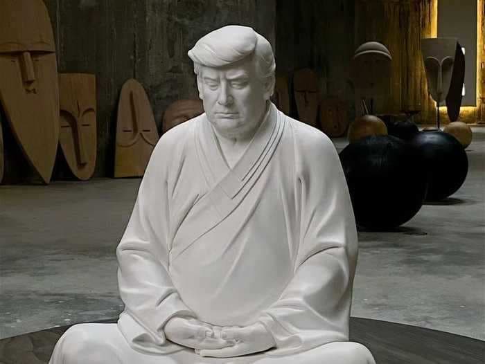 A statue of Trump as Buddha is trending on China's online shopping platform Taobao with the slogan 'make your company great again'