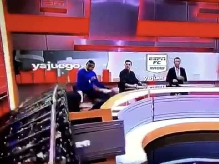 ESPN Colombia host gets crushed by a falling wall during live broadcast and his co-host kept talking