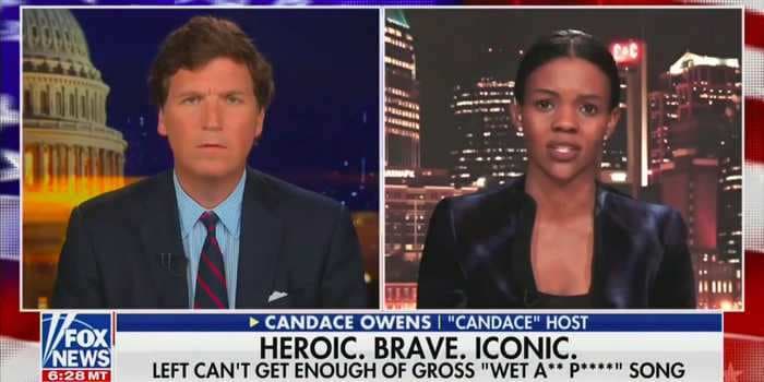 Candace Owens and Tucker Carlson spent nearly 5 minutes slamming Cardi B's performance of 'WAP' at the Grammys, claiming it's destroying America