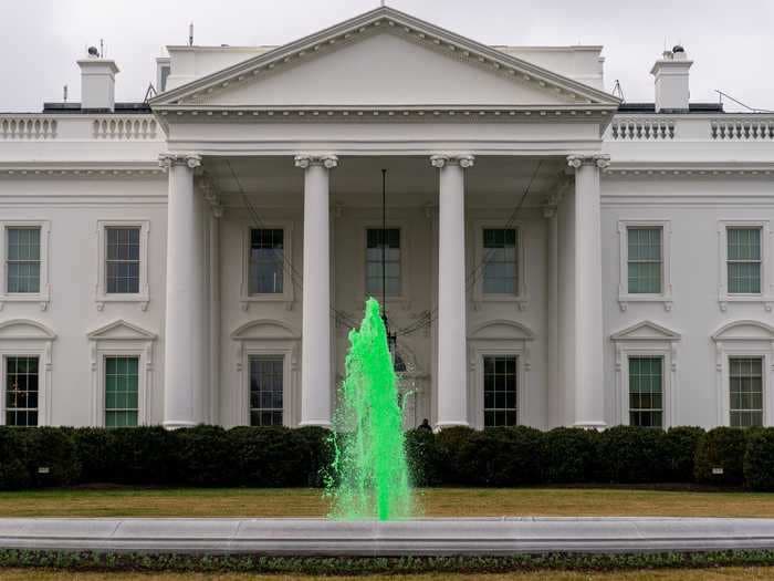 The White House is getting into the St. Patrick's Day spirit by dyeing the fountains bright green