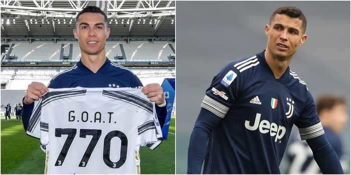 Cristiano Ronaldo was given a shirt calling him the GOAT, then immediately missed a super easy chance in an embarrassing loss for Juventus