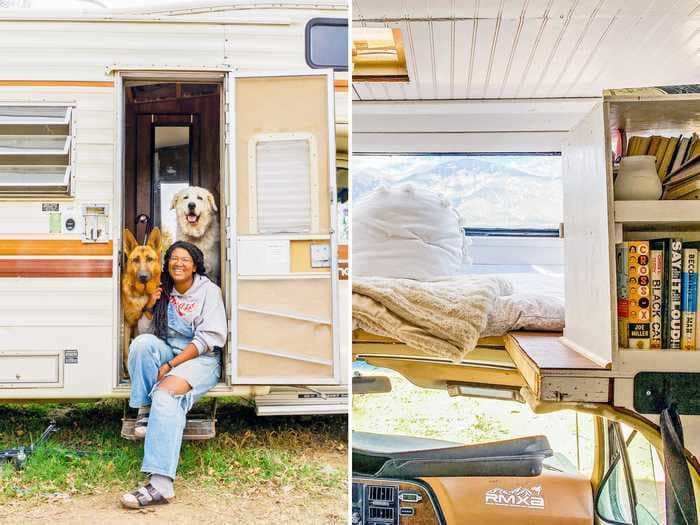 A photographer who lives in a 120-square-foot RV built a loft big enough for reading and stargazing above the driver's seat