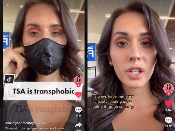 A trans woman said she was stopped by airport security after scanners flagged her body parts as 'an anomaly'