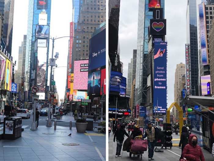 I toured Manhattan during the coronavirus lockdown. A year later, I retraced my steps and found subtle signs the city may be returning to normal.