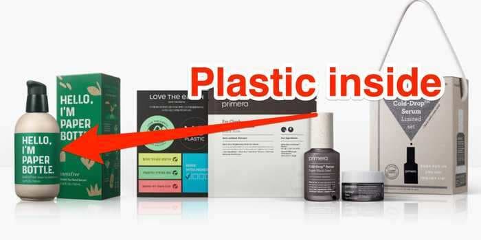 A South Korean beauty brand admitted that its product marked 'I'm paper bottle' is actually a plastic bottle wrapped in paper