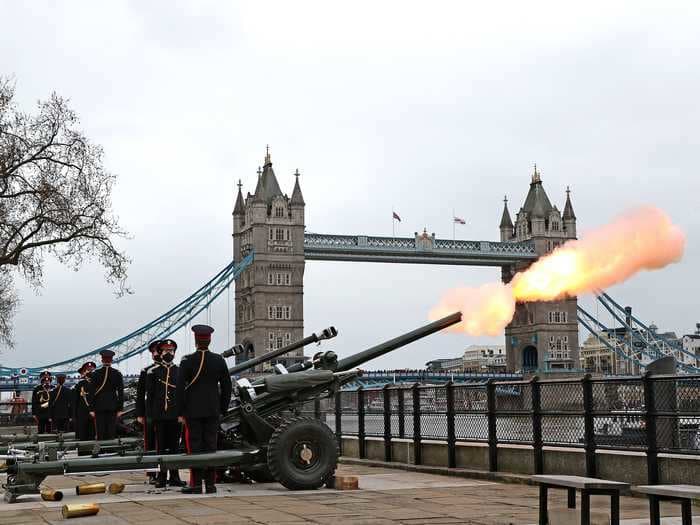 Videos show artillery gun salutes in cities across the UK to mark the death of Prince Philip