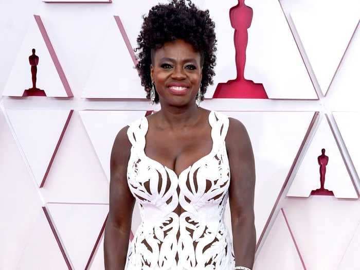 Viola Davis walked the Oscars red carpet in a daring white gown covered in cutouts