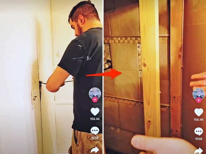 A couple on TikTok found a hidden shower behind a wall while renovating their first home