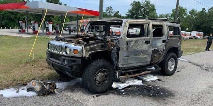 A Hummer with 5-gallon cans of gas in the back caught fire in Florida, injuring 1