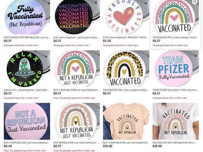 People are buying pins and t-shirts on Etsy that say 'Not a Republican, just vaccinated' now that mask mandates are going away