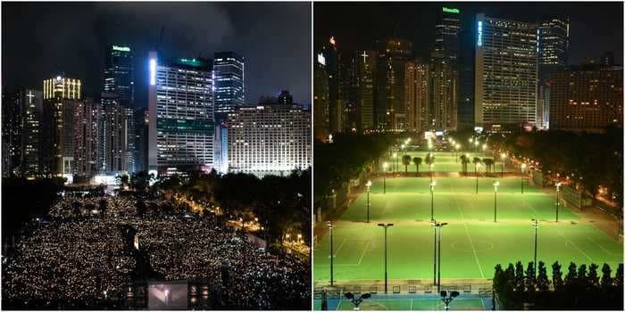Photos show Hong Kong marking the Tiananmen Square crackdown anniversary before and after China imposed a security law which censored protests