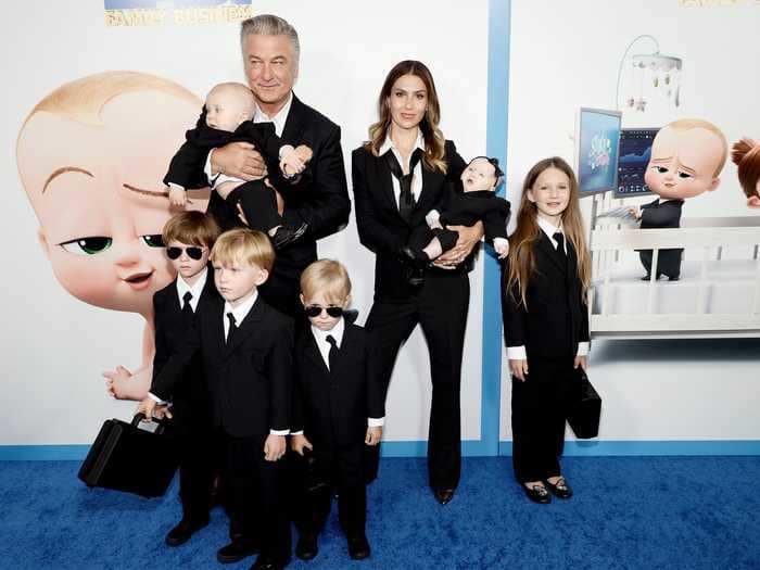 Alec and Hilaria Baldwin dressed their six children in matching 'Boss Baby' outfits for the sequel's movie premiere