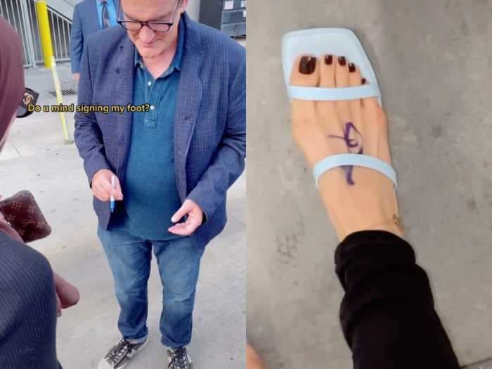 Quentin Tarantino signed a woman's foot in a viral TikTok and now she's auctioning off art featuring an image of it