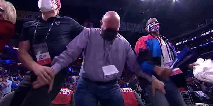 Steve Ballmer's bizarre, leg-rubbing celebration stole the show at the Clippers game