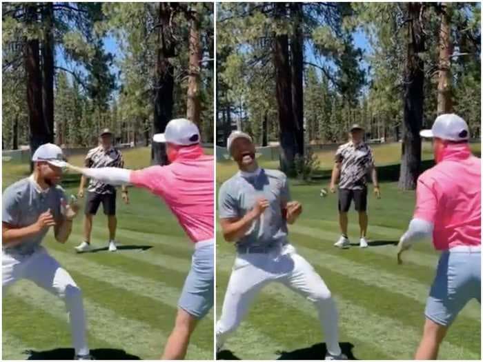 The world's No. 1 boxer Saul 'Canelo' Alvarez sparred with NBA icon Steph Curry on a golf course