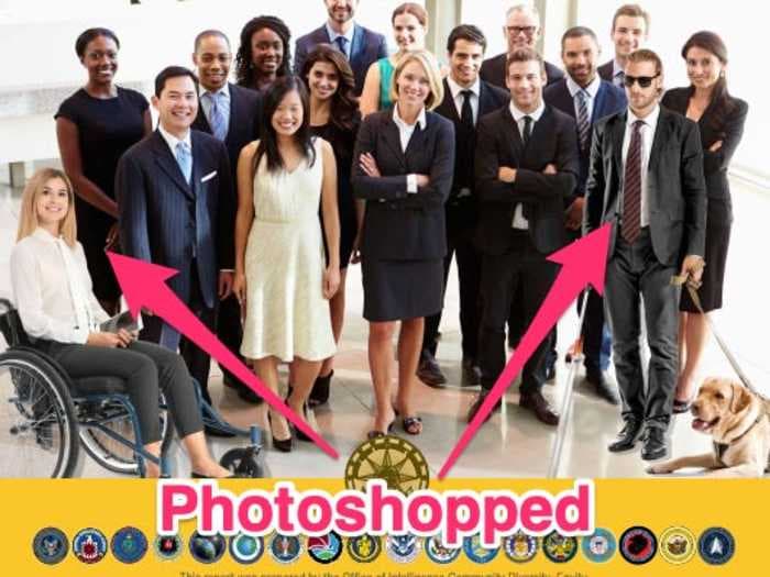 US intelligence agency's amateurish Photoshop of a wheelchair user and a blind man onto its diversity report cover backfires