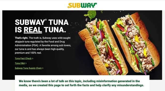 Subway has launched a website laying out the 'truth' about its tuna