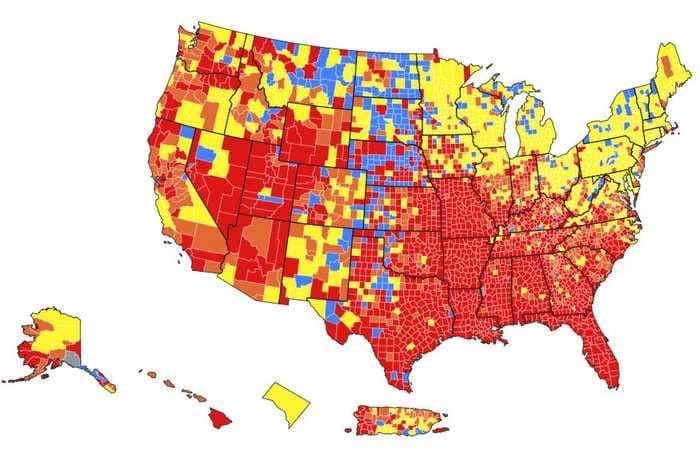 CDC: Color-coded map reveals where Americans need to wear masks again, and where you can go maskless, outside of schools