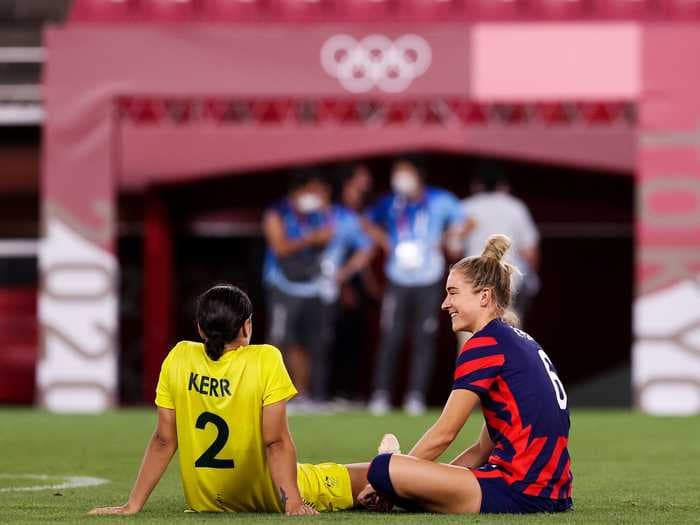 A US soccer player consoled Australia's top star after their bronze-medal match - and now they've gone public as a couple
