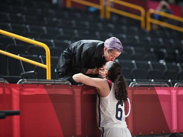 Megan Rapinoe gave a tearful mid-game interview about her fiancée, Sue Bird, then kissed her on air after she won Olympic gold