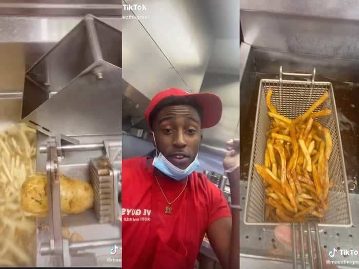 A Five Guys employee reveals how the chain's fries are made in a series of behind-the-scenes TikTok videos