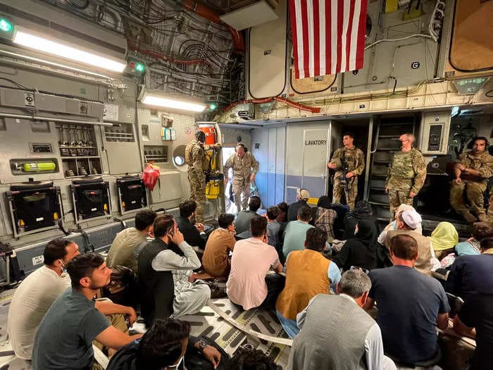 The US evacuated 10,400 people from Kabul on Sunday alone, with flights landing at military bases in the Middle East and Europe