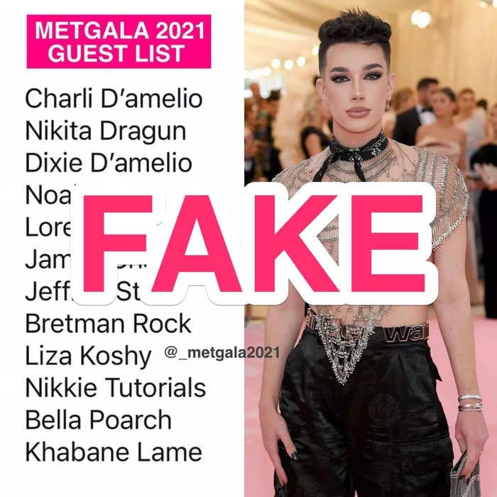 A fake Met Gala invite list featuring James Charles, Jeffree Star, and Charli D'Amelio is going viral