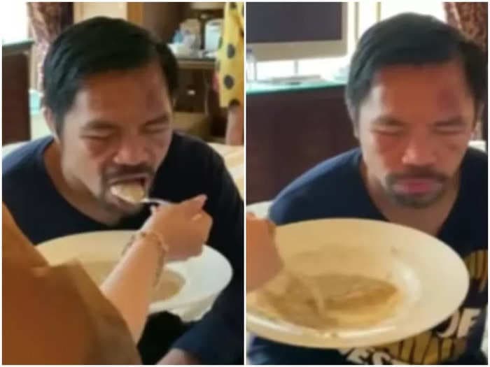 Manny Pacquiao seemingly struggles to open his eyes in a video posted 3 days after his recent boxing loss