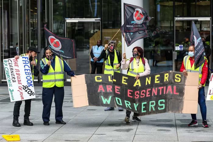 A cleaner who helped organize a protest at a Facebook office over 'impossible' workloads has been suspended and could be fired, a report says