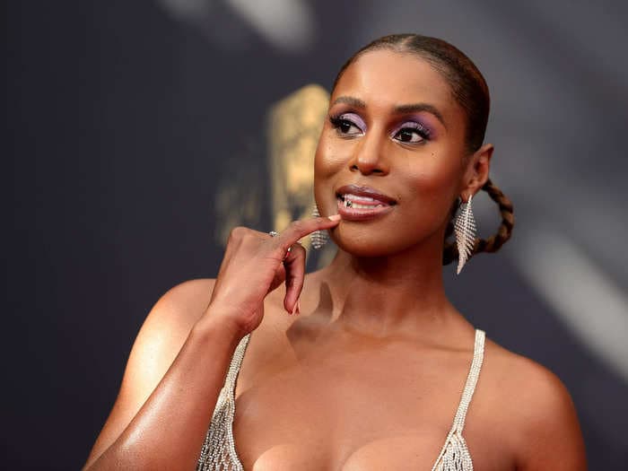 Issa Rae turned heads on the Emmys red carpet in a daring sheer dress made with a chain mail-like fabric