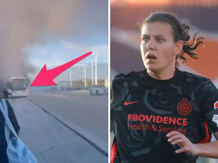 A women's soccer superstar posted a harrowing video of her team's bus engulfed in flames en route to a game