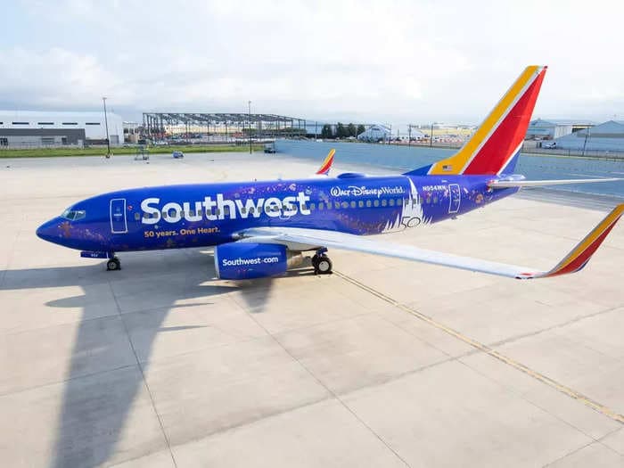 Southwest Airlines painted Disney characters on one of its planes to celebrate the 50th anniversary of both the airline and Walt Disney World