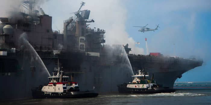 The US Navy found one last use for a warship destroyed by fire - practicing to repair battle damage