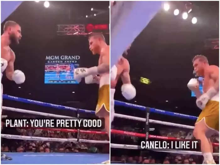 Video shows Canelo and Caleb Plant stop hitting each other to have a chat during their box office fight